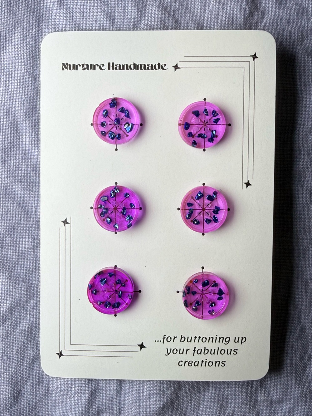UltraViolet Round 3/4” Resin Buttons with Purple Flake Accents - Set of 6